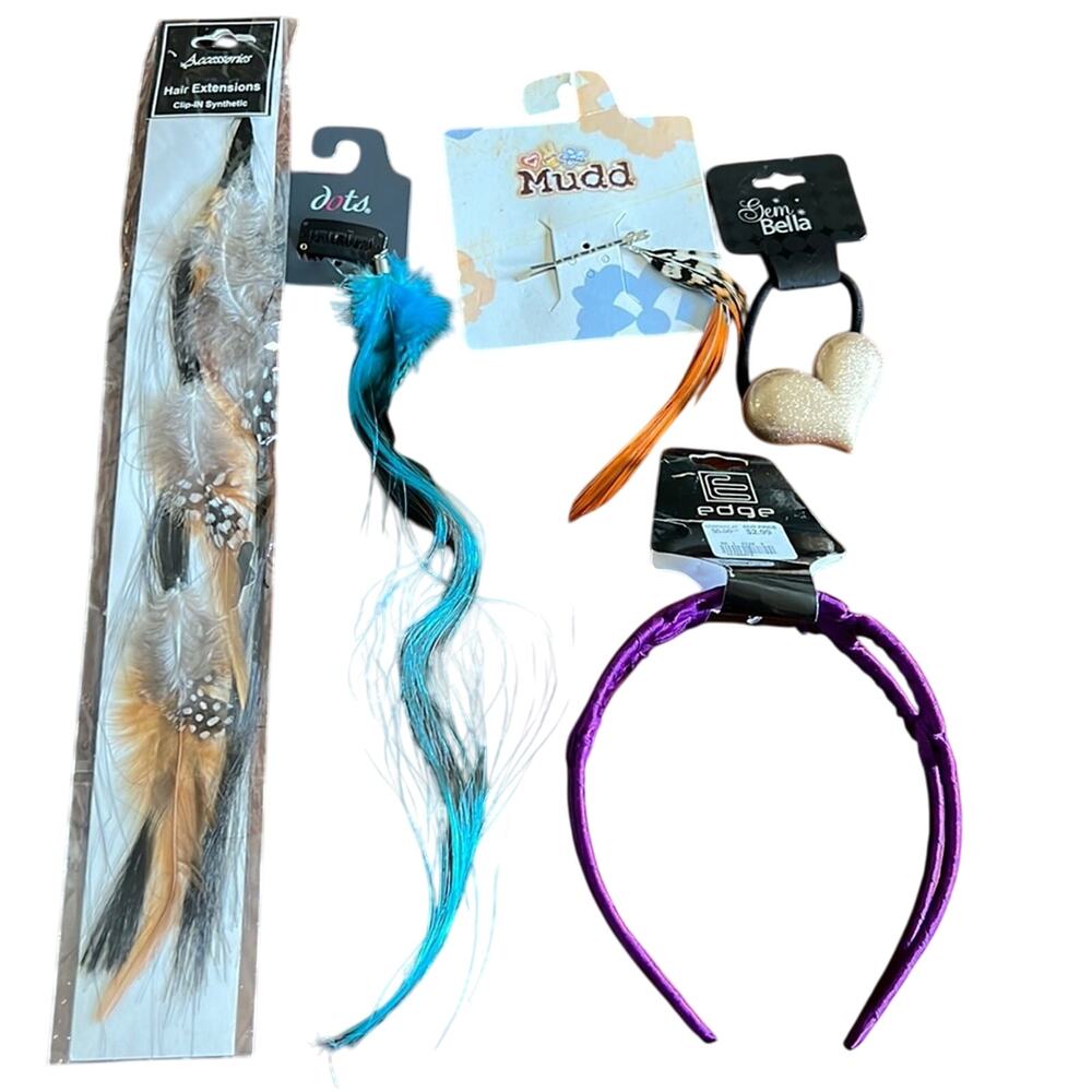 Bundle Hair Accessories 5 Items Feathers, Headband and Ponytail Holder